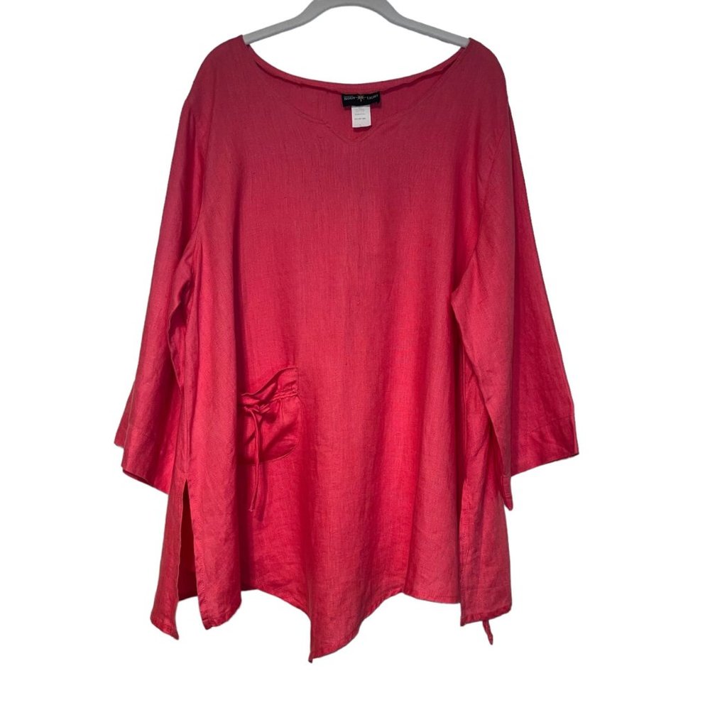 CONNIES MOONLIGHT 100% Linen Asymmetrical Art to Wear Flutter Sleeve Top Size L